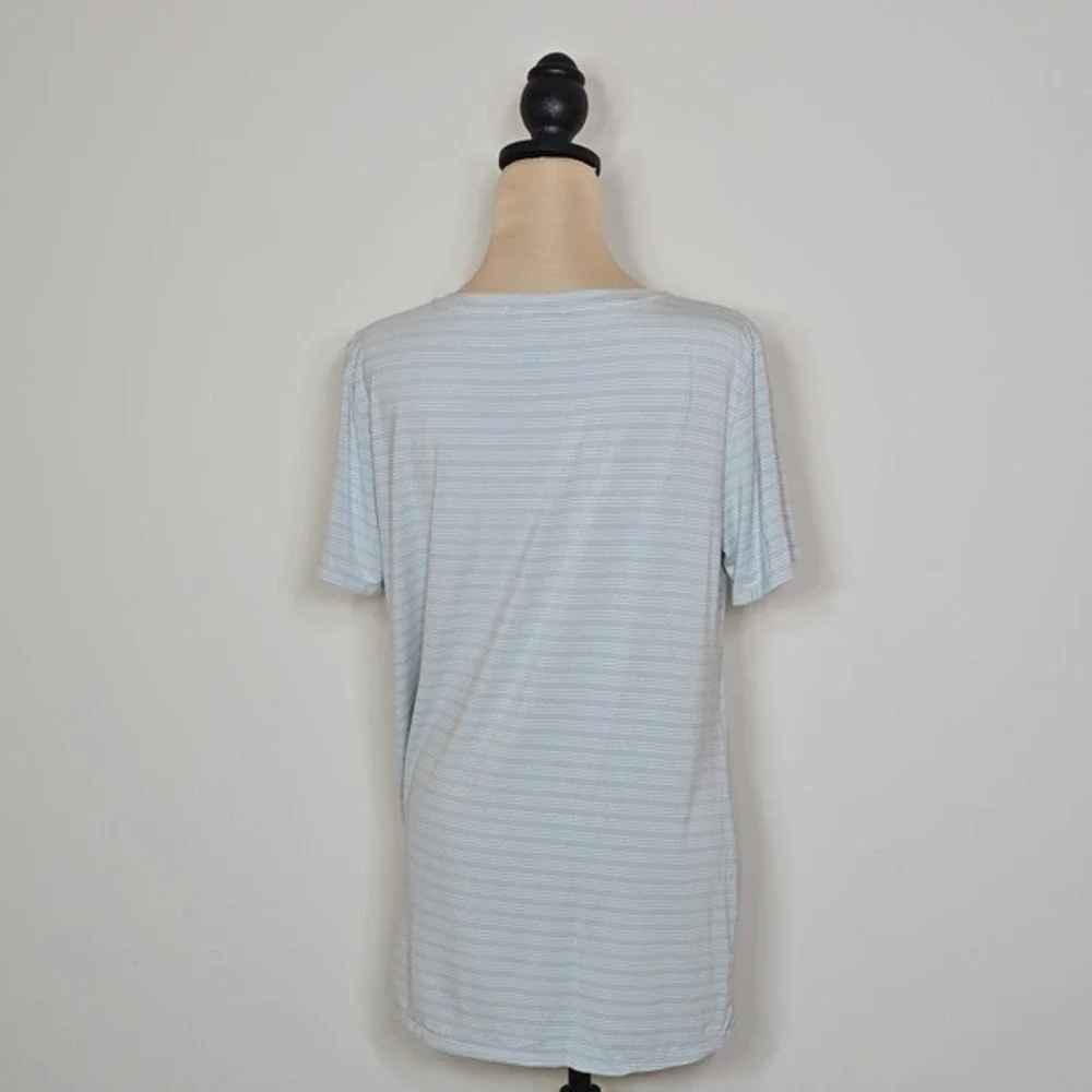 LOT:  2 matty m Pink and Blue Womens V Neck Striped‎ Knit Tee Shirt Top Size M